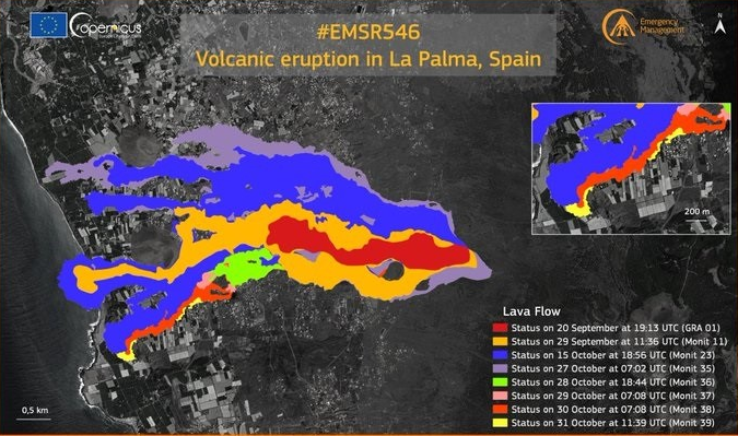 La lava afecta a 975 hectáreas y arrasa 2.574 edificaciones en La Palma