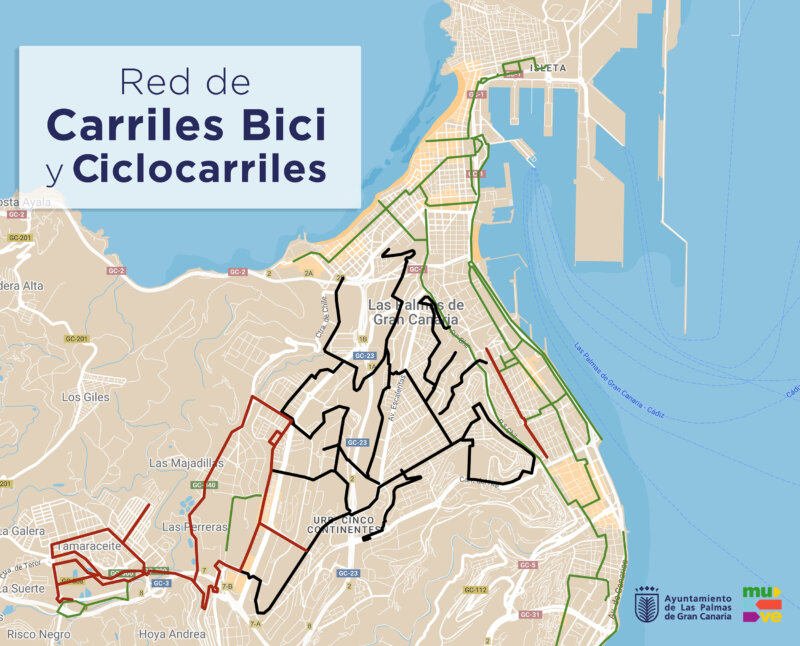 El Ayuntamiento de Las Palmas habilita más de 35 kilómetros de red de ciclocarriles