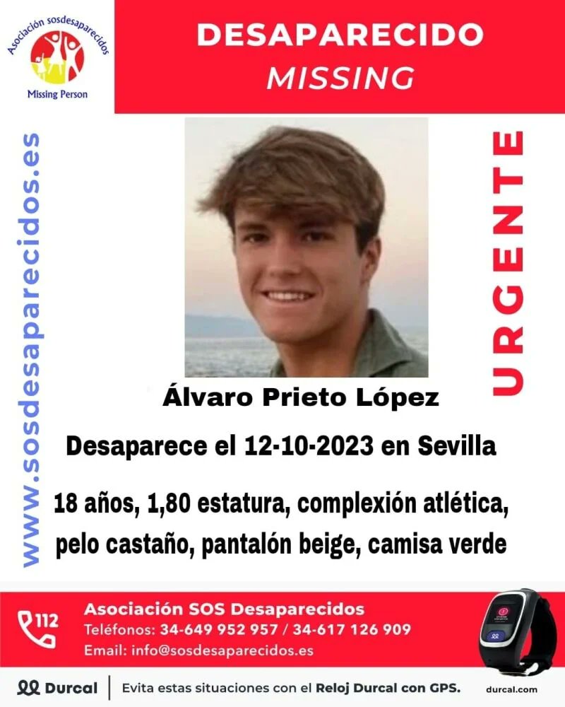 Cartel de SOS Desaparecidos que ha sido divulgado en la búsqueda de Álvaro Prieto