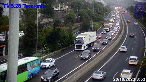 Retenciones en el tráfico TF5 a la altura de Tacoronte. Imagen webcam Cabildo de Tenerife