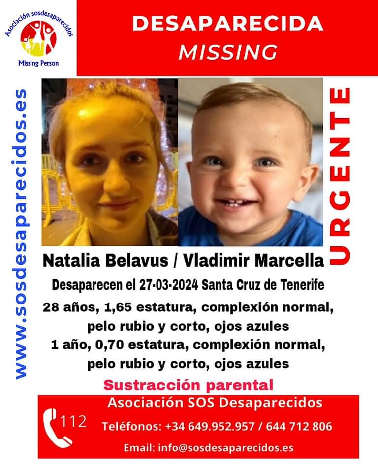 SOS Desaparecidos activa la búsqueda de Vladimir M y su madre Natalia B. El niño tiene 1 año de edad y se le perdió la pista el pasado 27 de marzo